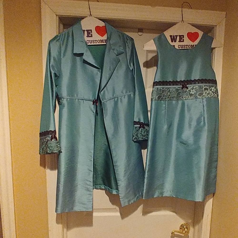 Kid's Size Aqua dress with matching detailed coat
